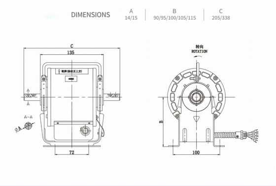 110v 230v zentrales einphasiges Wechselstrom-Ventilatormotor-30w 120w 350w für Standardindustrie-Luftschleier